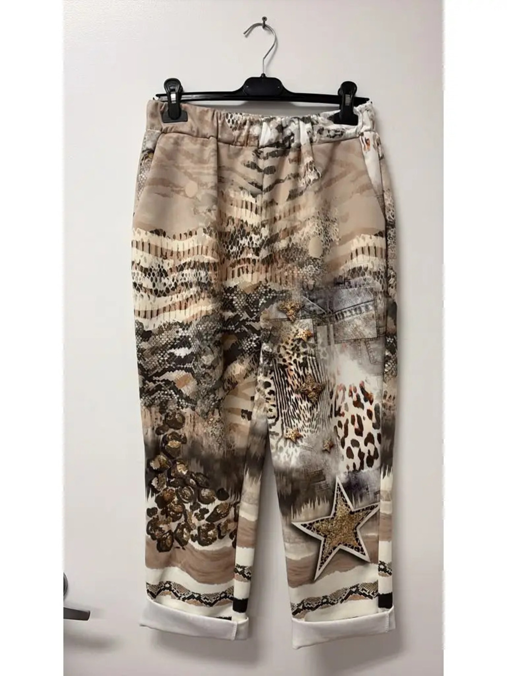 L556 | Loowie Safari Denim Patch Jogger Pants | Beige | One Size S-L